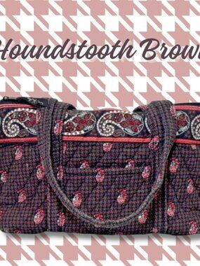 Vera Bradley Houndstooth Brown Medium Tote Quilted Cotton Shoulder Bag Neutral